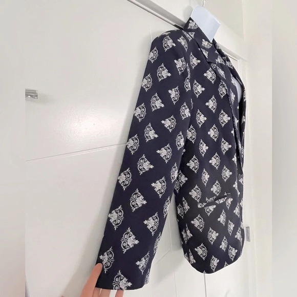 Vintage 80’s EATON COLLECTABLES/ Blazer/ Damask print/ White & blue/ Size US 14 - Picture 4 of 12